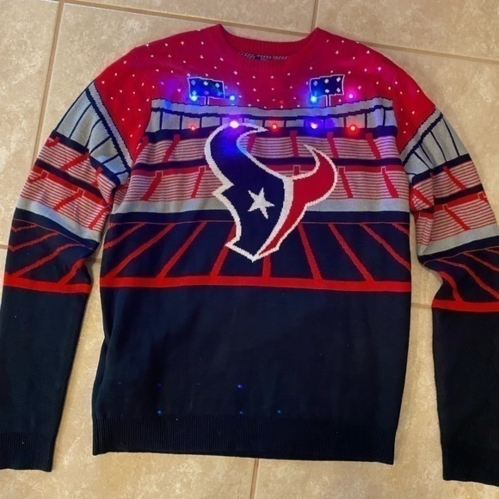 Houston Texans Sweater Christmas LED Lights and Sounds Red Crewneck Mens large